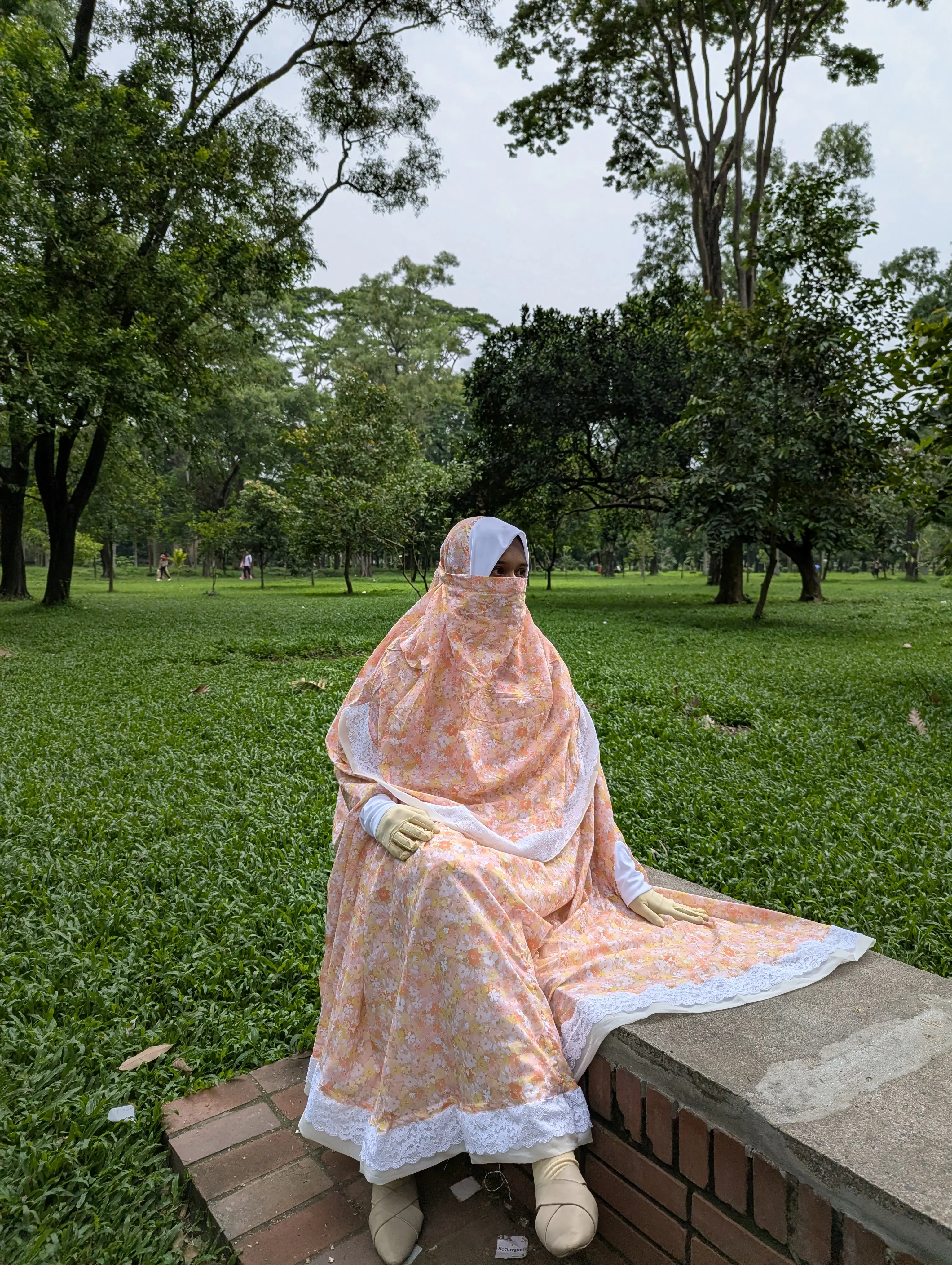 Orange Print Khimar with Niqab